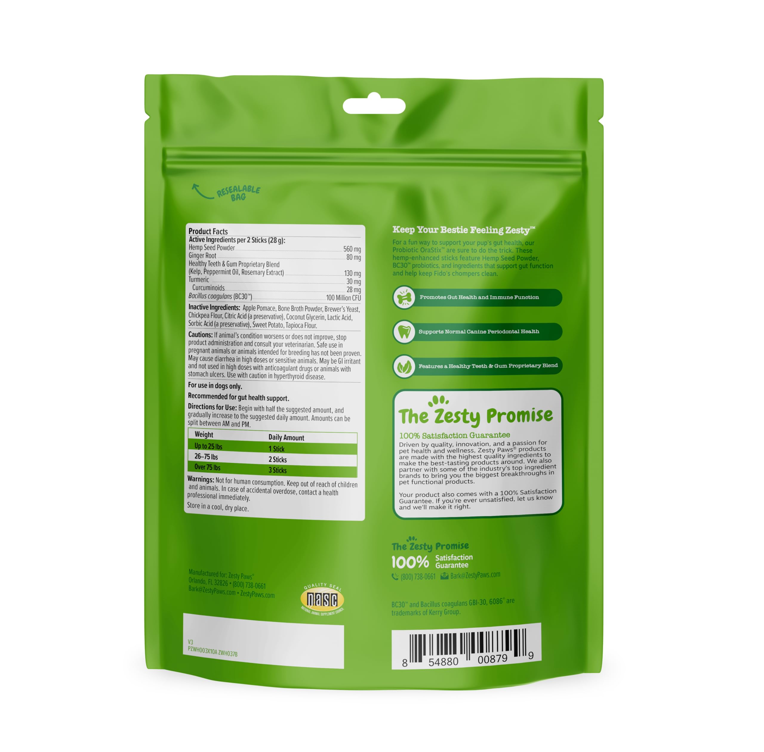 OraStix comprend le complexe dents-gencives et menthe pour l'hygiène.