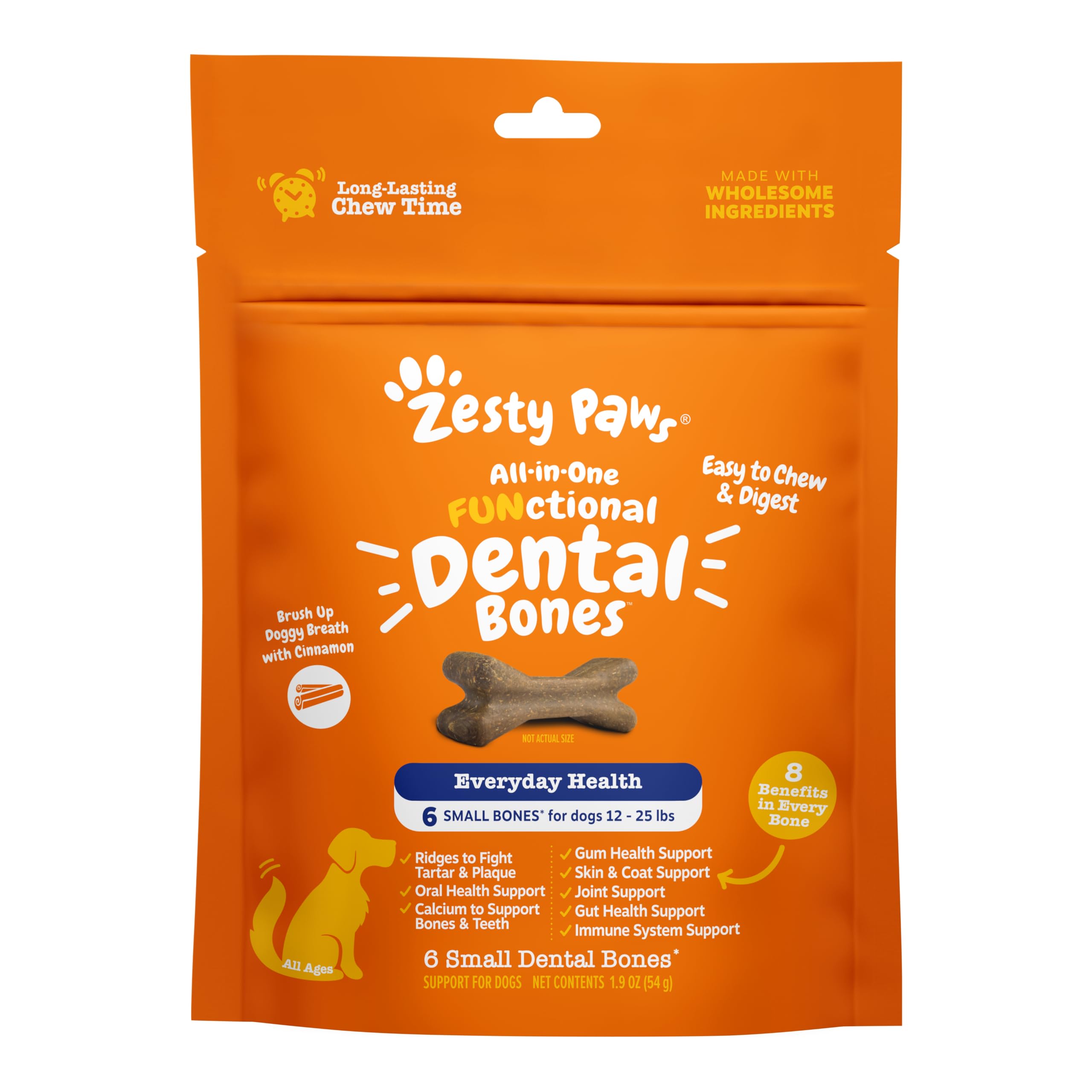 Zesty Paws os dentaires fonctionnels petits, texture croquante pour soutenir l'hygiène bucco-dentaire.