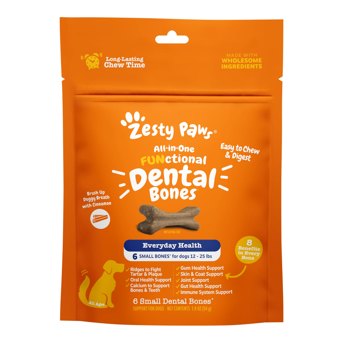 Zesty Paws os dentaires fonctionnels petits, texture croquante pour soutenir l'hygiène bucco-dentaire.