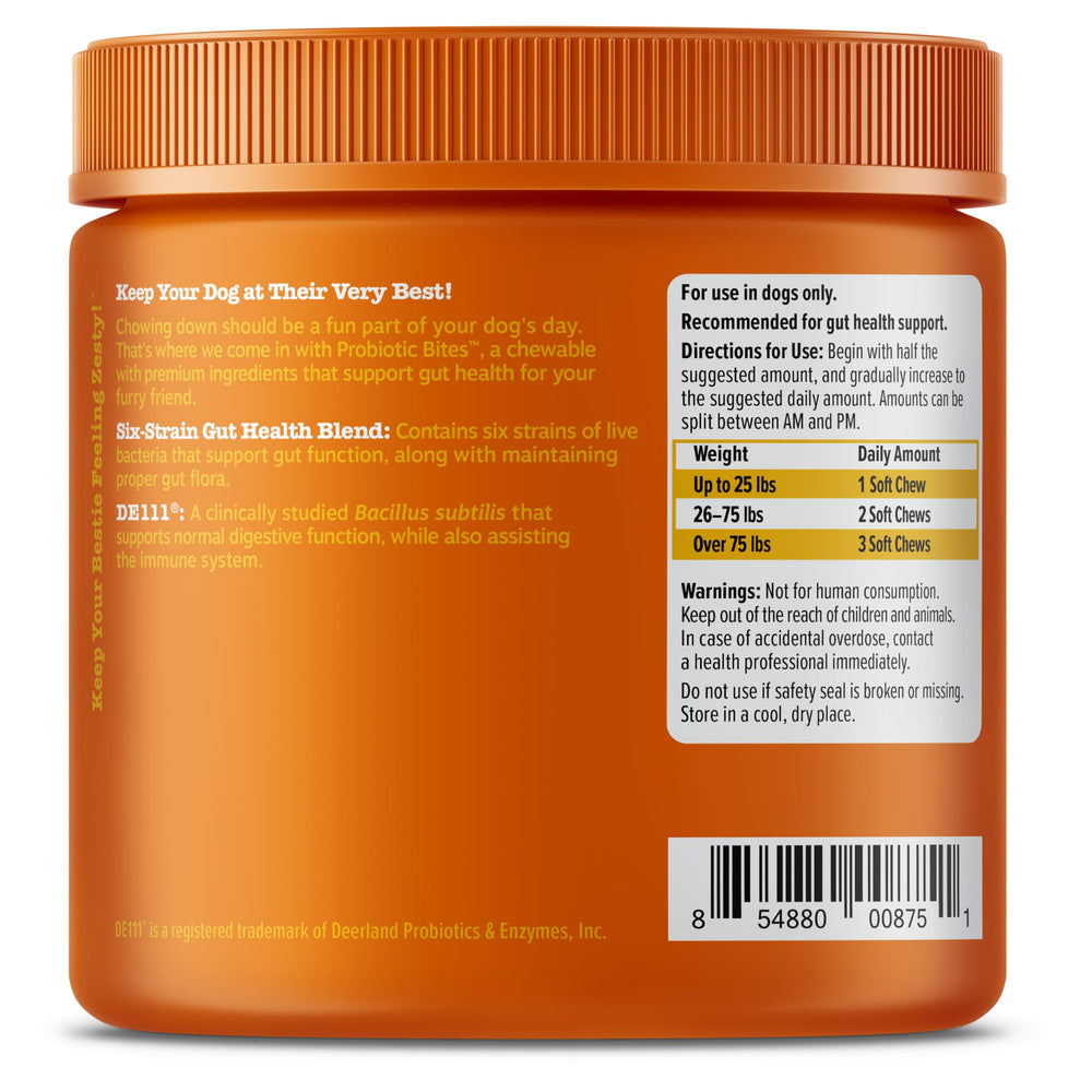 Zesty Paws Probiotiques pour chien — étiquette claire et informative.