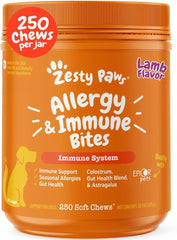 Zesty Paws Relief Allergies: bouchées à mâcher pour chiens, soutien potentiel de la peau.