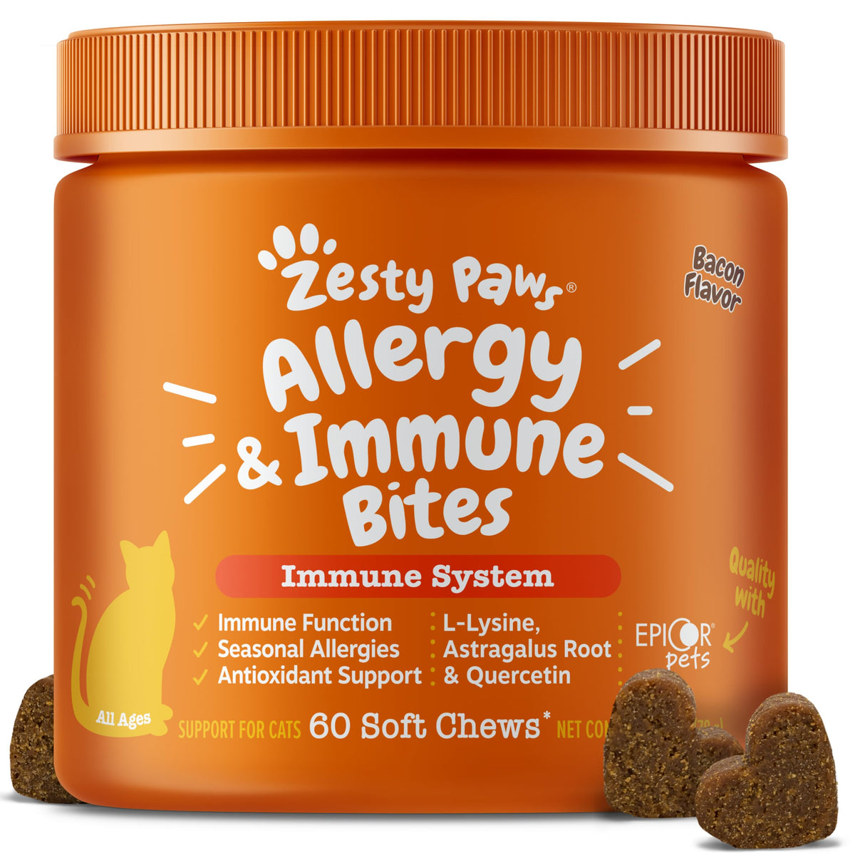 Zesty Paws Relief Chat – boîte montrant le packaging et le soutien potentiel aux allergies féline