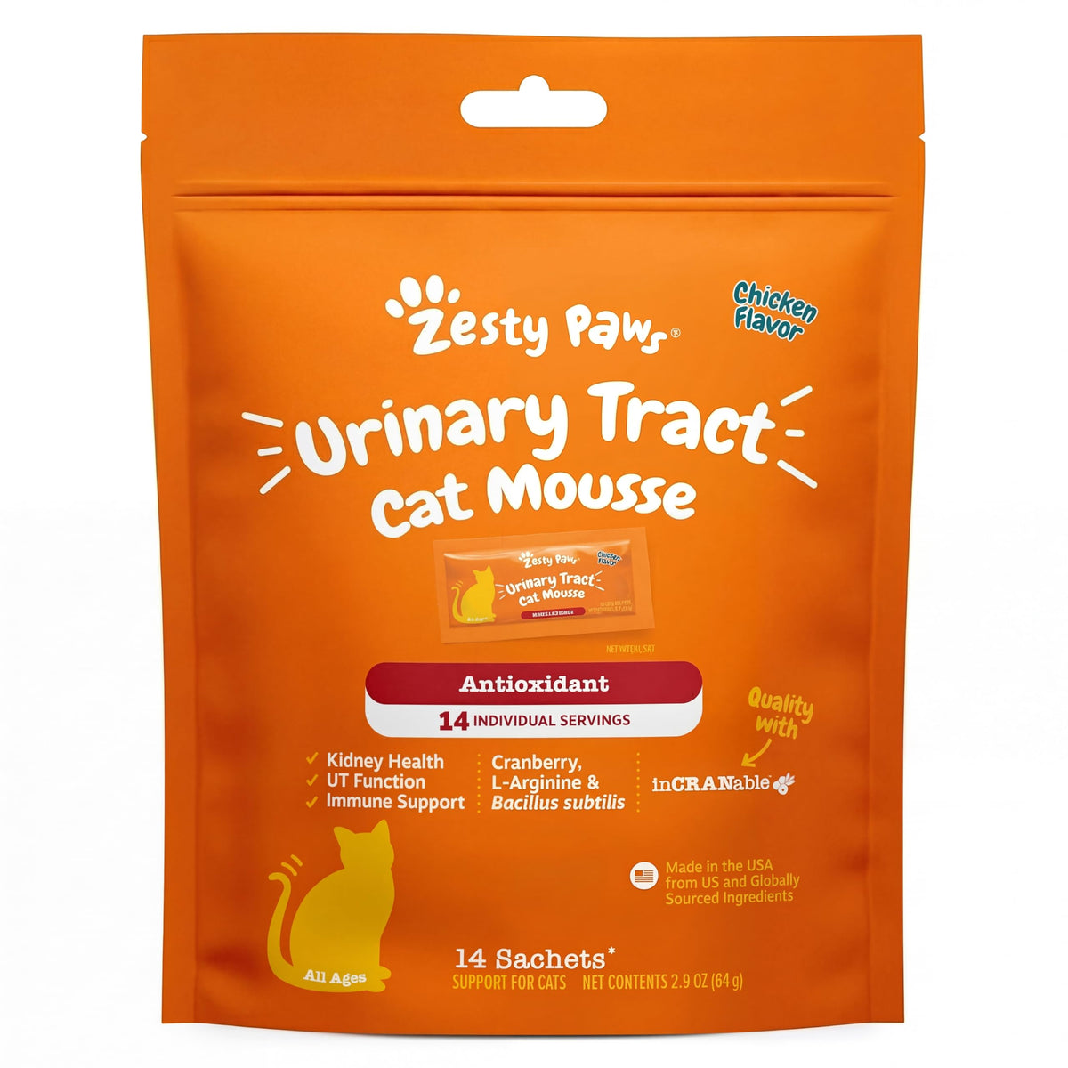 Zesty Paws Mousse Urinaire pour Chats – emballage pratique facilitant le dosage quotidien pour votre chat