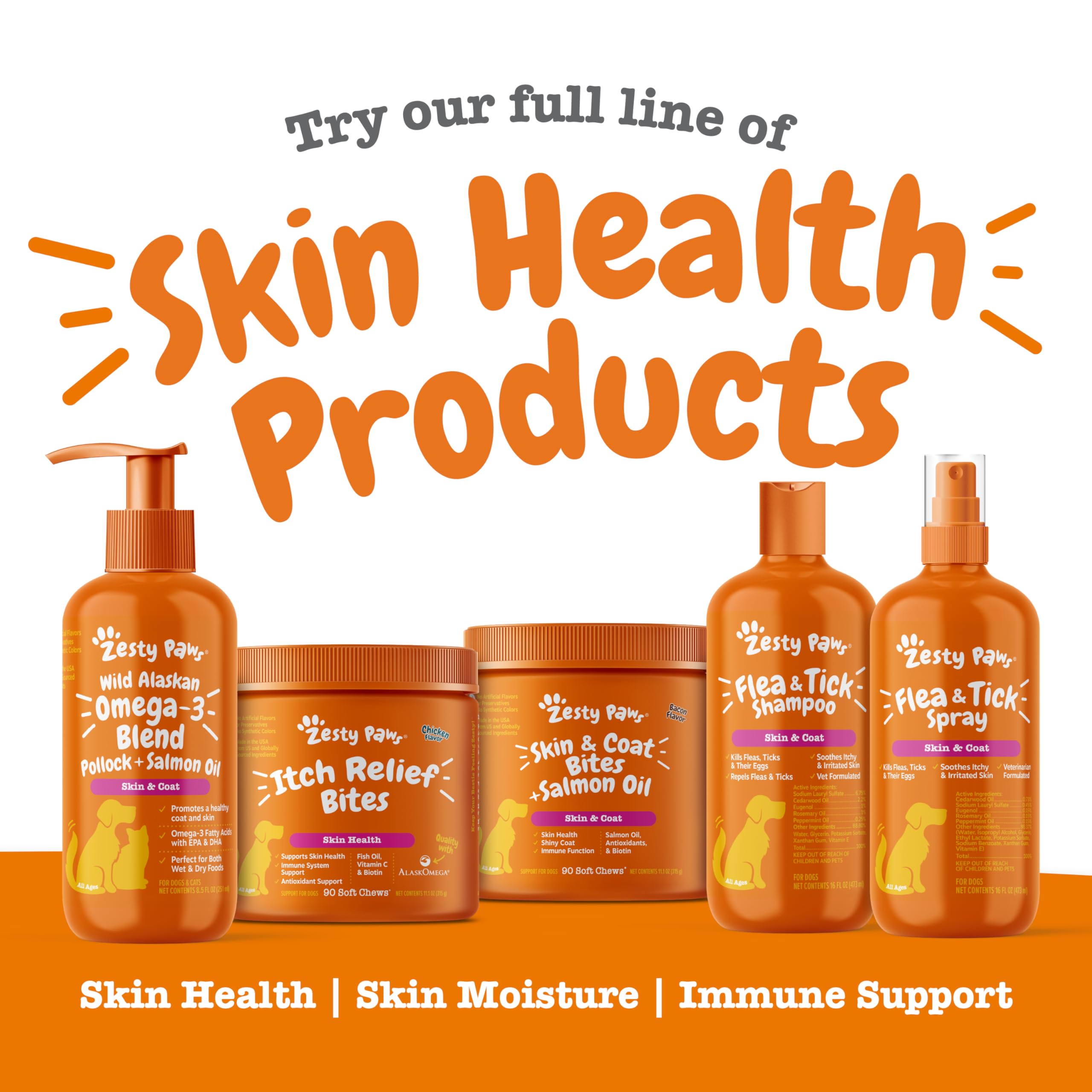 Zesty Paws oméga-3: utilisation quotidienne pour routine bien-être.