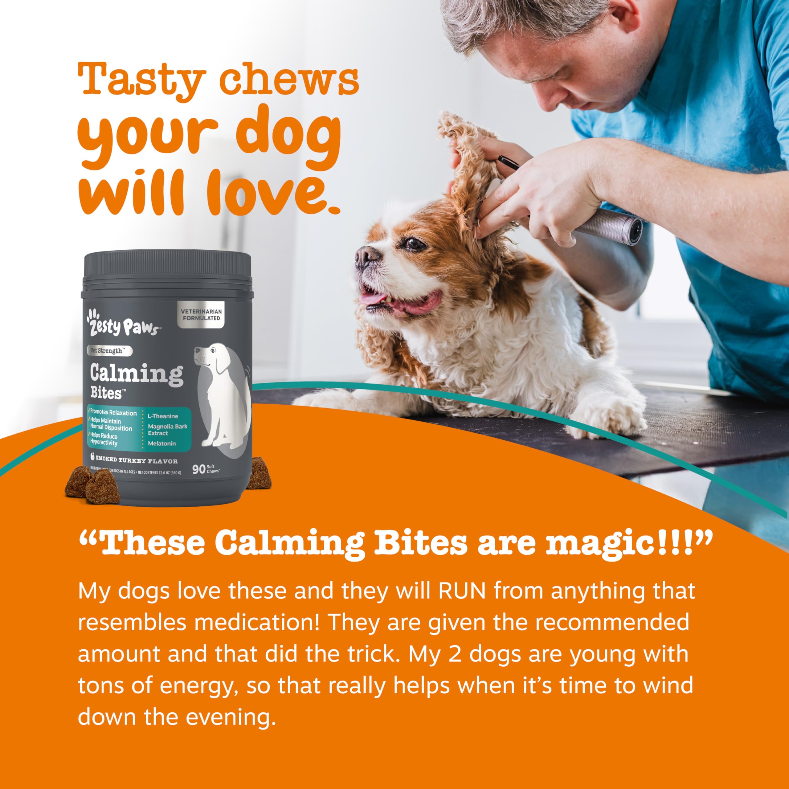 Usage quotidien pour le stress normal chez le chien avec Zesty Paws Vet Strength.