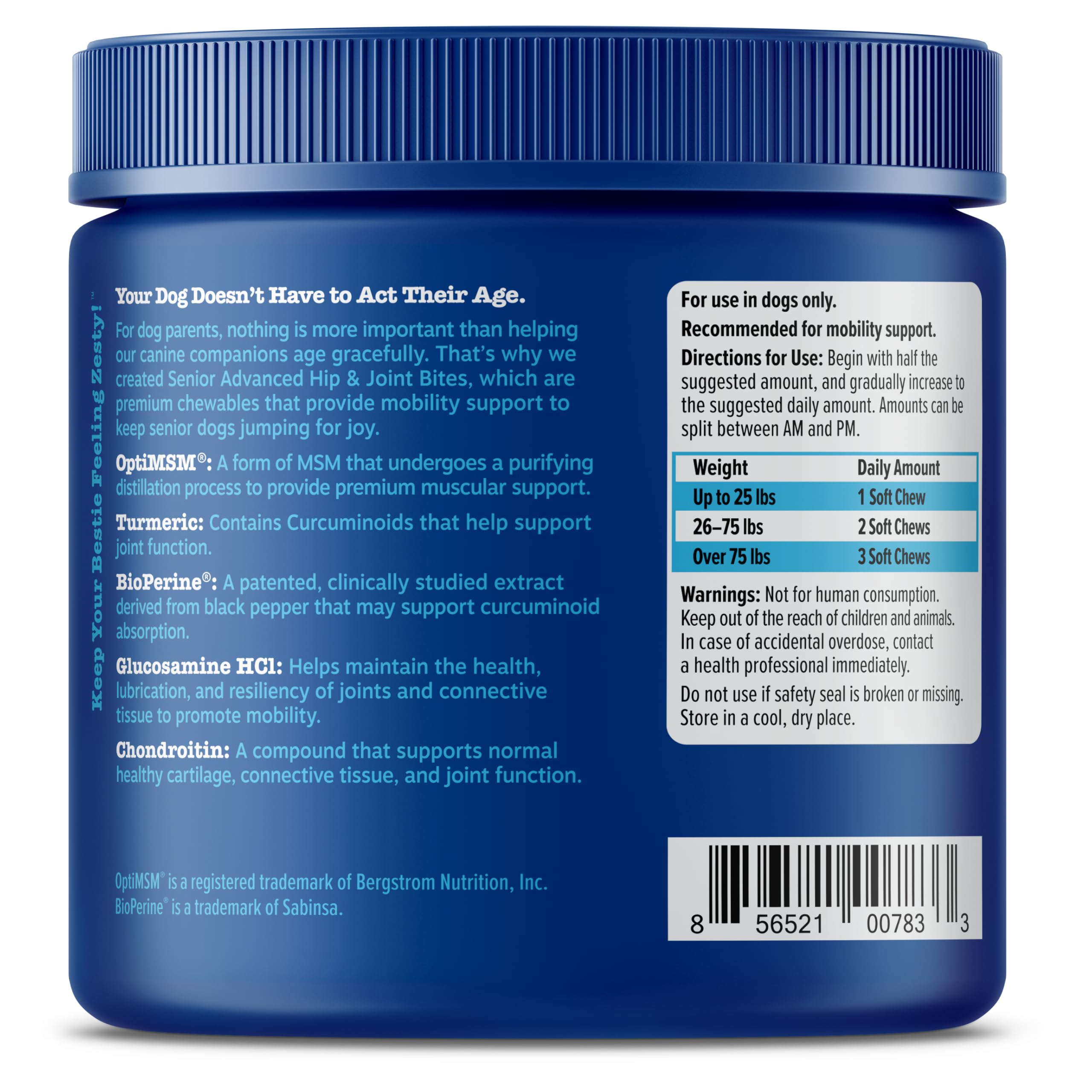 Vitamines C et E – antioxydants pour chiens Zesty Paws.