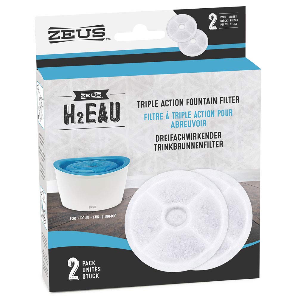 Filtre ZEUS H2EAU en pack de 2 pour chiens et chats, hydratation améliorée.