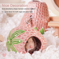 Maison hamster fraise Zhilishu, décoration amusante et refuge sûr pour petits animaux.