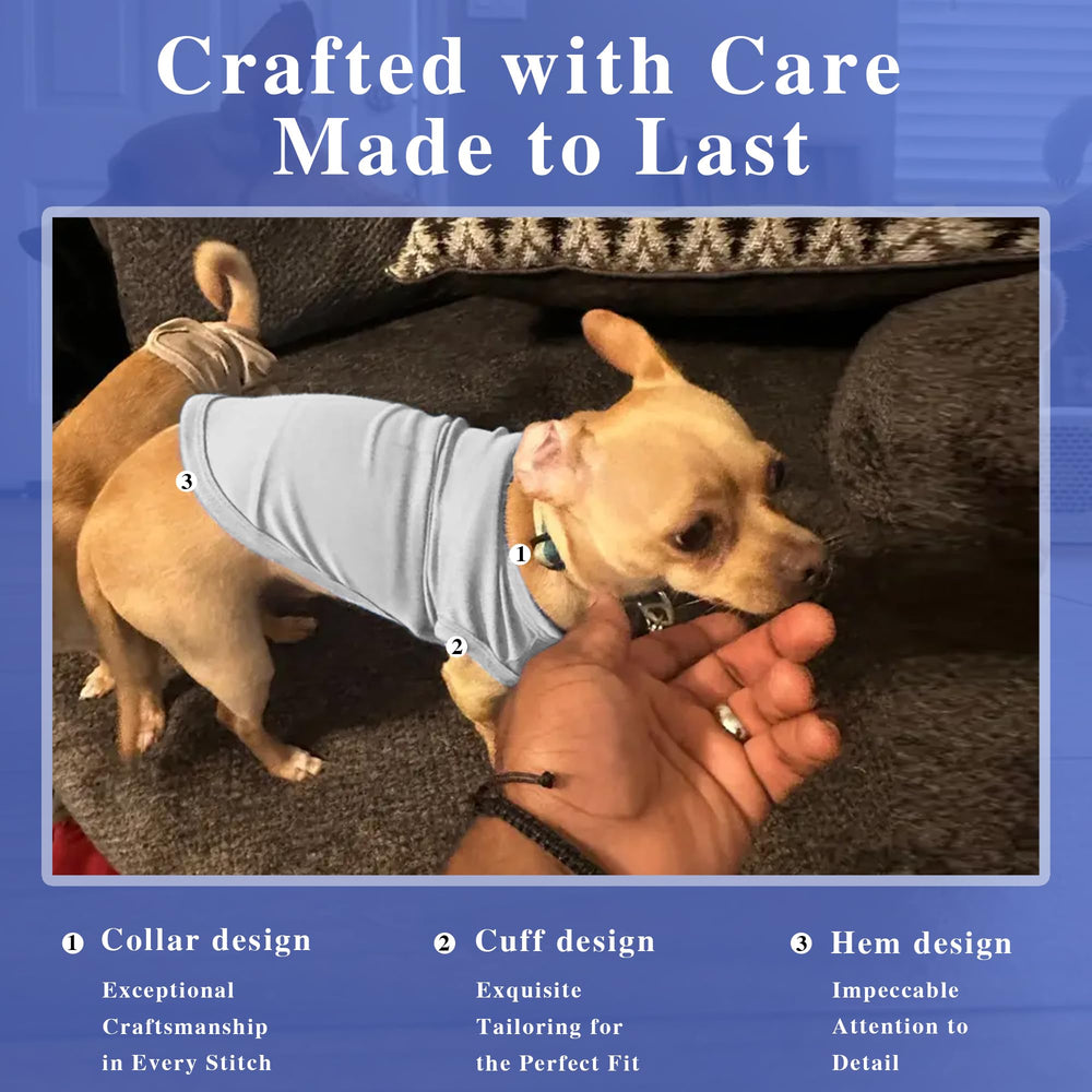T-shirt chien ZIAGAOP guide taille, mesure poitrine et dos pour ajustement optimal.