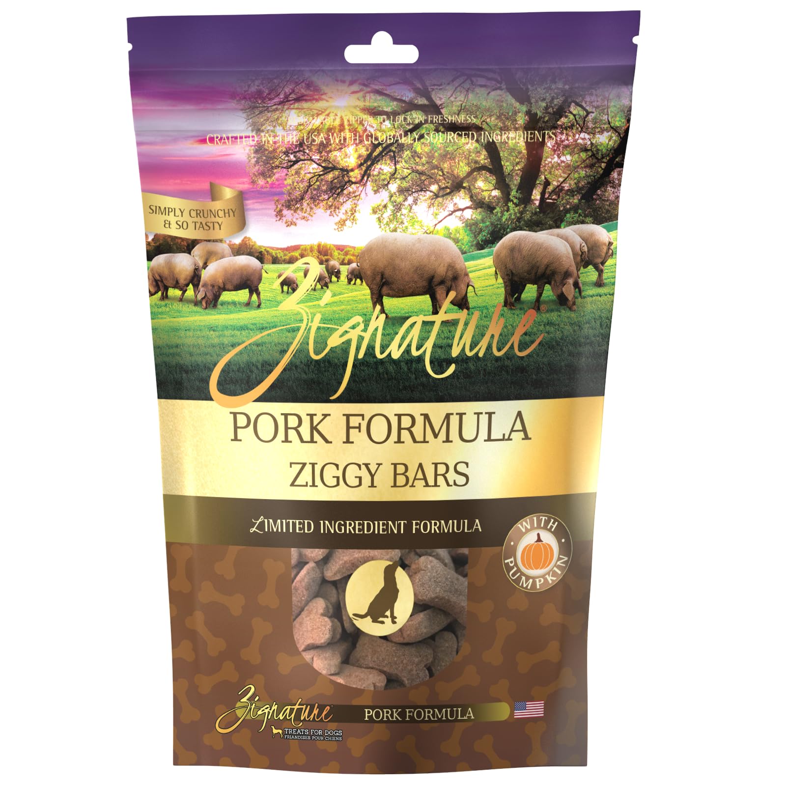 Biscuit Zignature au porc, ingrédients limités, prêt pour récompenser lors de l'entraînement.