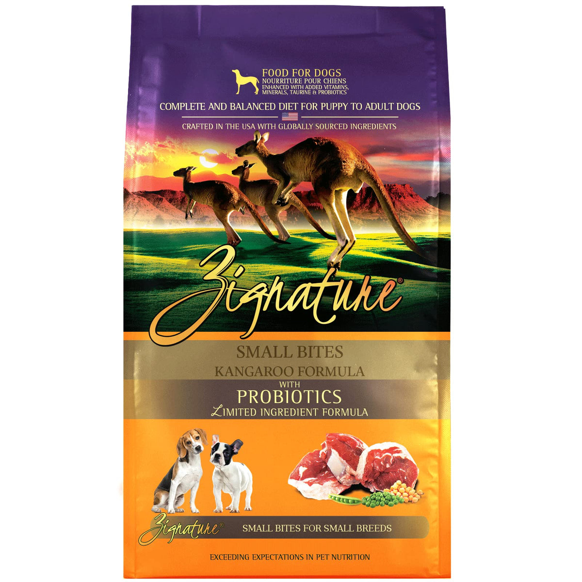 Zignature Kangourou Petites Croquettes: adaptées aux petites mâchoires et riches en Omega-3.