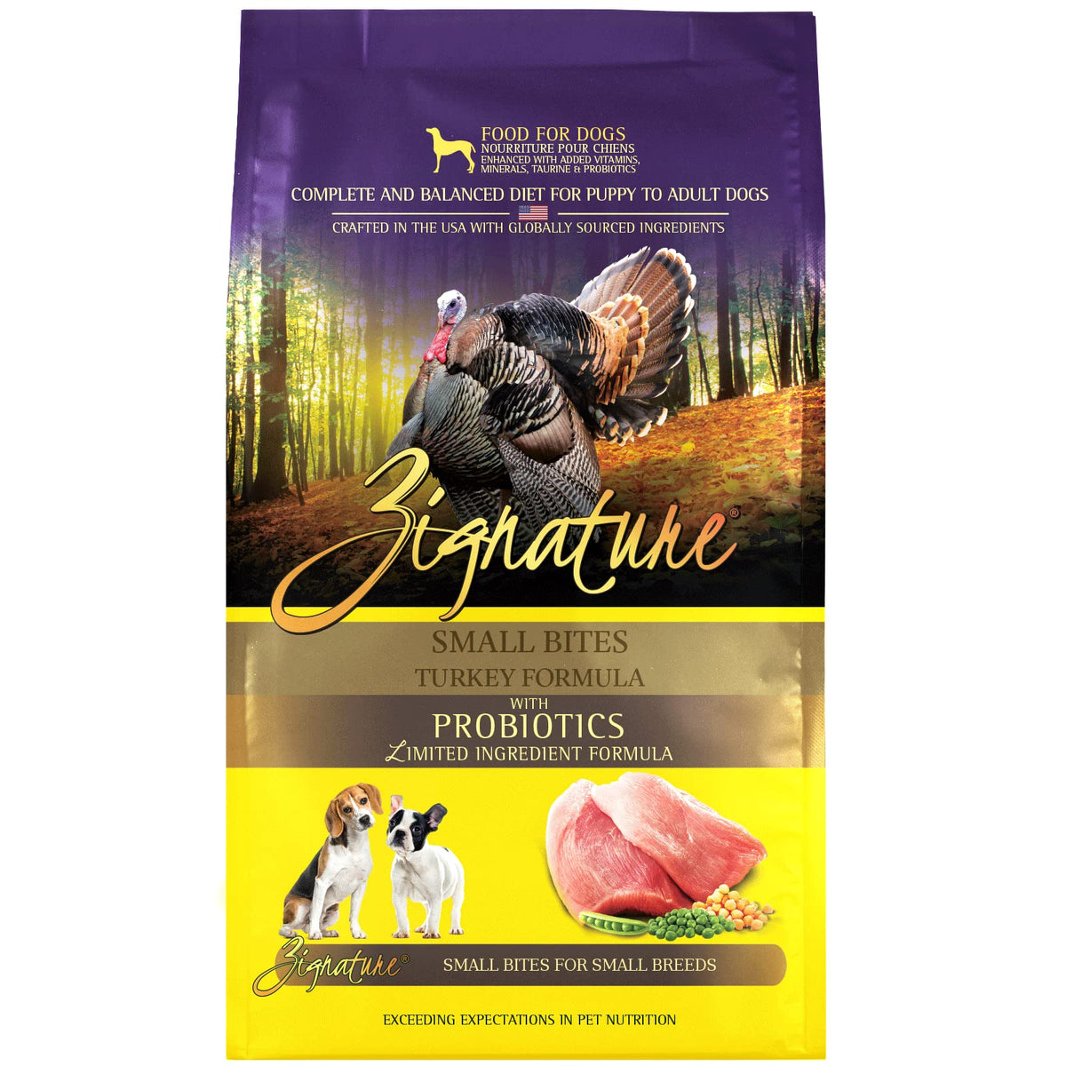 Zignature Dinde, bouchées petites faciles à mâcher pour chiens de petite taille.