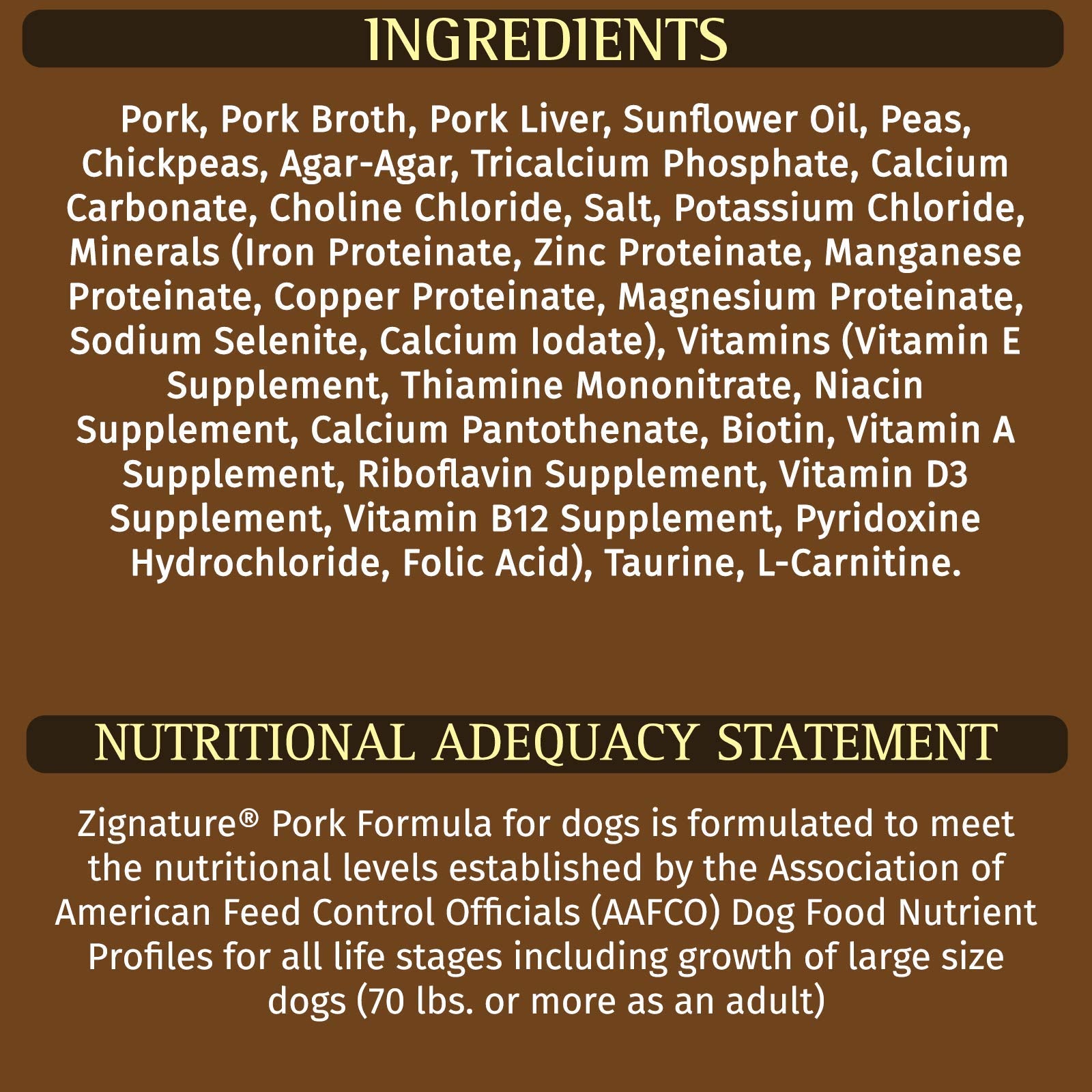 Zignature Porc, vitamines et minéraux pour le bien-être.