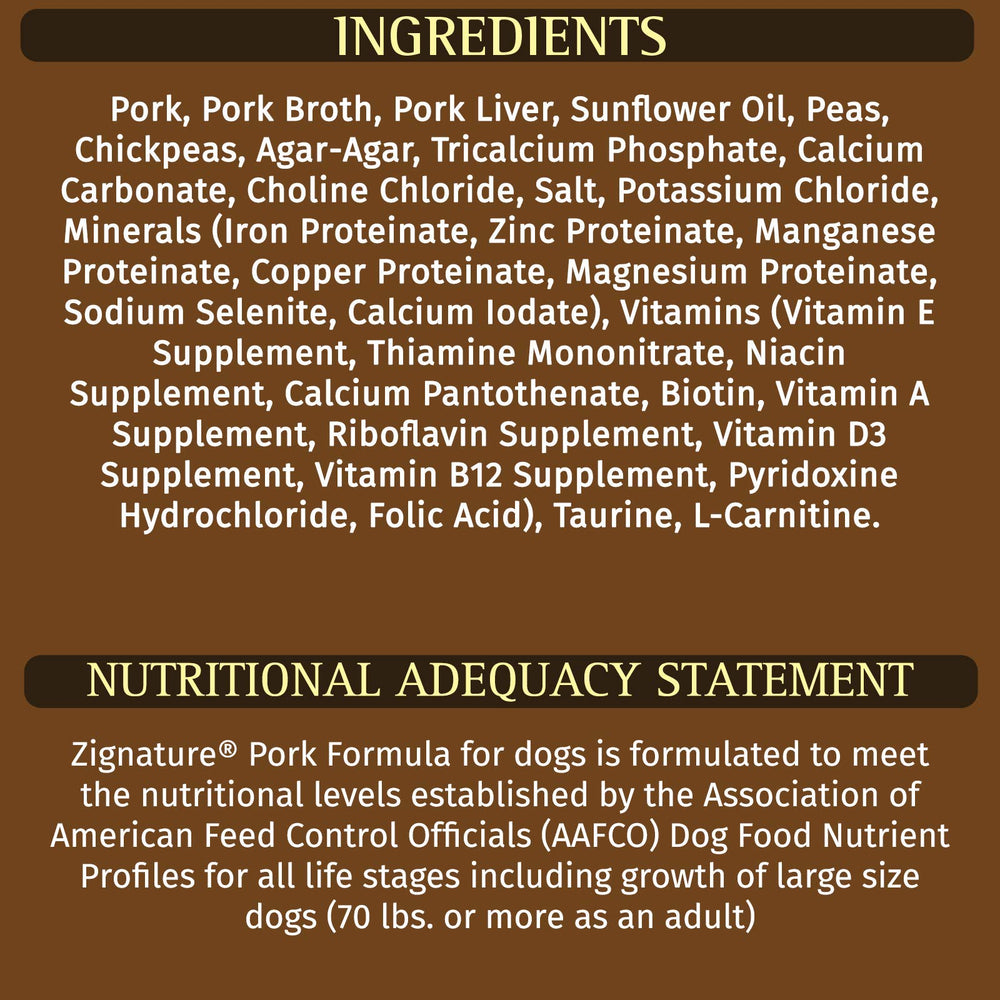 Zignature Porc, vitamines et minéraux pour le bien-être.