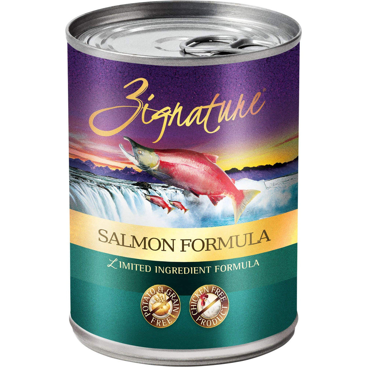 Zignature Saumon Formule - boîte chien 370 g, repas équilibré et appétissant.