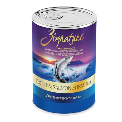 Étiquette Zignature Truite et Saumon indiquant oméga-3 et vitamines essentielles.