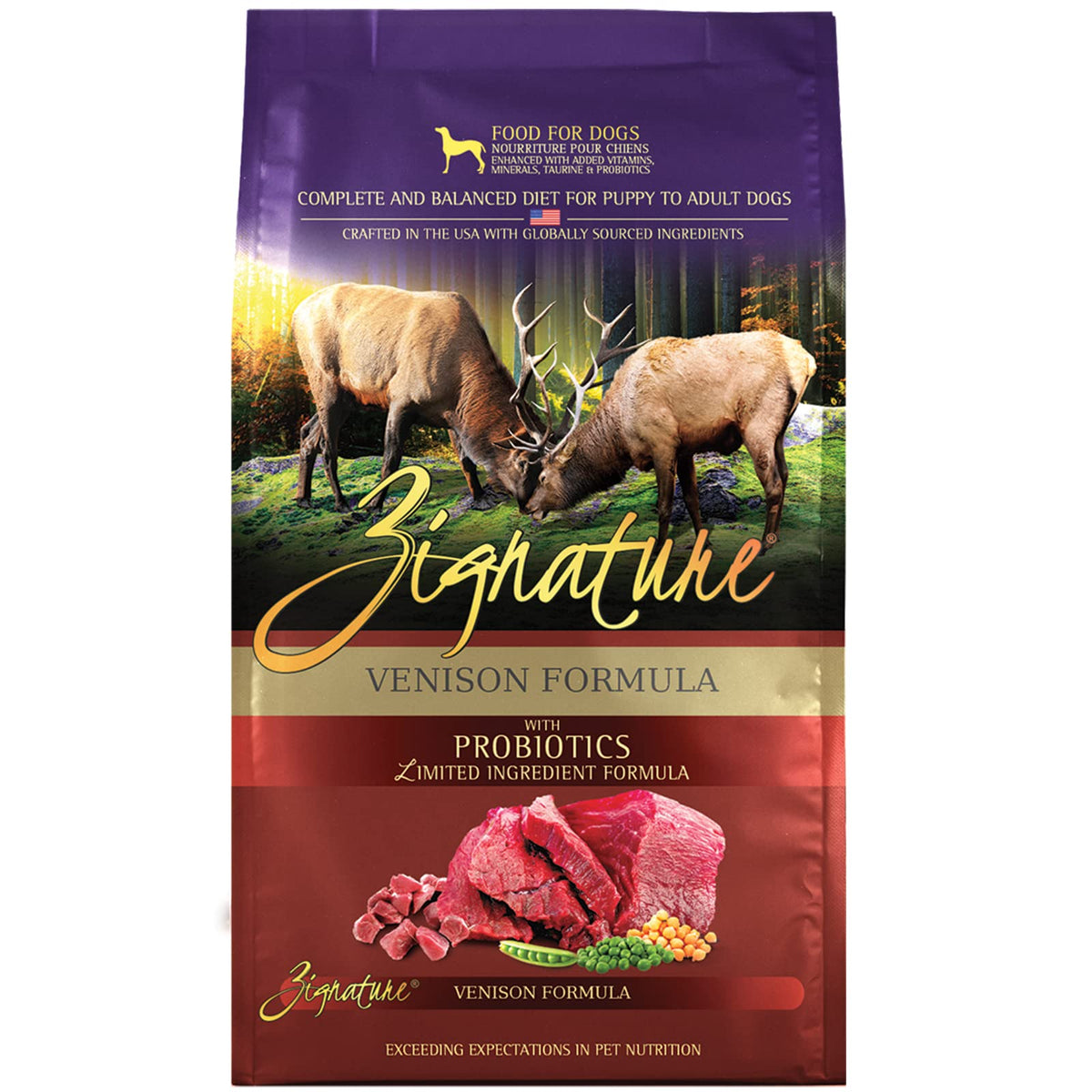 Zignature Venison croquettes – ingrédients principaux de qualité pour chiens exigeants.