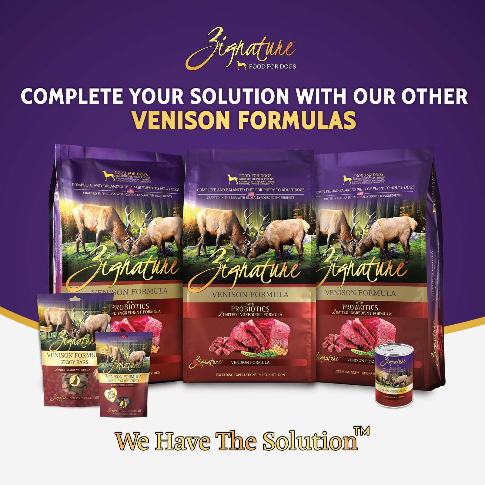 Zignature Venison emballage 12-5-lb – format pratique pour repas quotidiens.