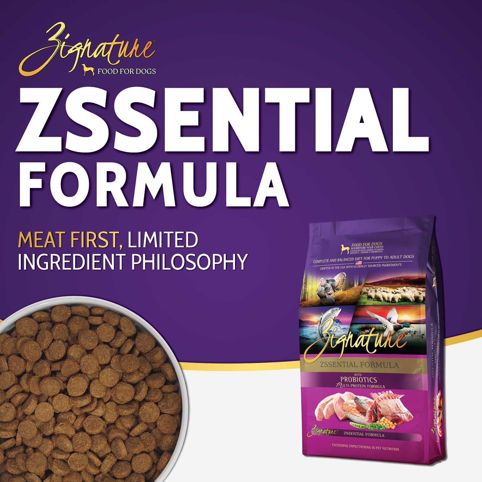 Croquettes petites Zignature Zssential offrant texture adaptée et repas équilibré.