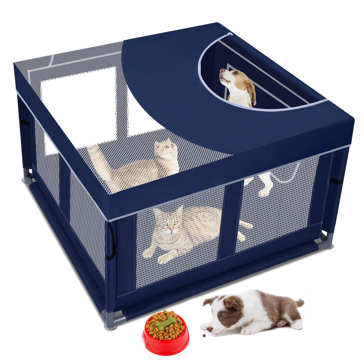 Zikopomi parc rectangulaire avec couverture: espace sûr pour chiots et chatons.