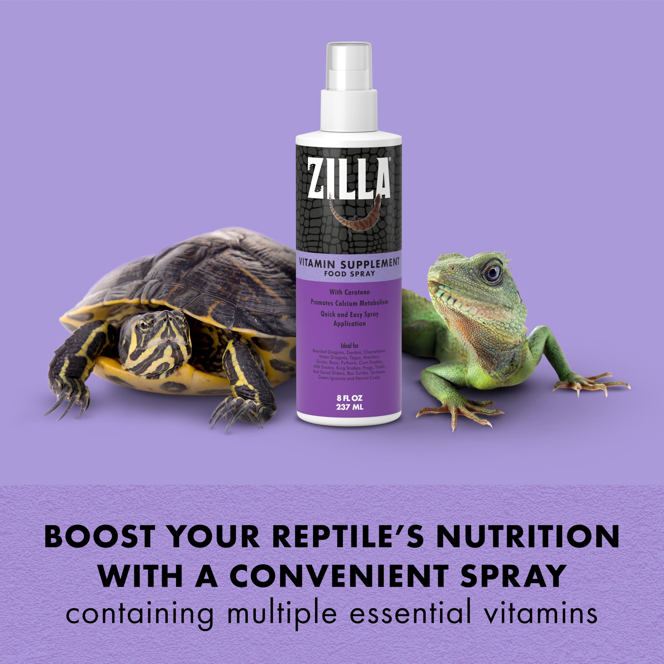 Zilla pulvérisation vitamine reptiles sur nourriture en 15 secondes.