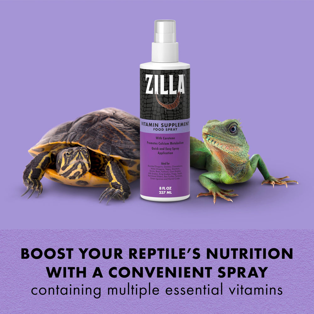 Zilla pulvérisation vitamine reptiles sur nourriture en 15 secondes.