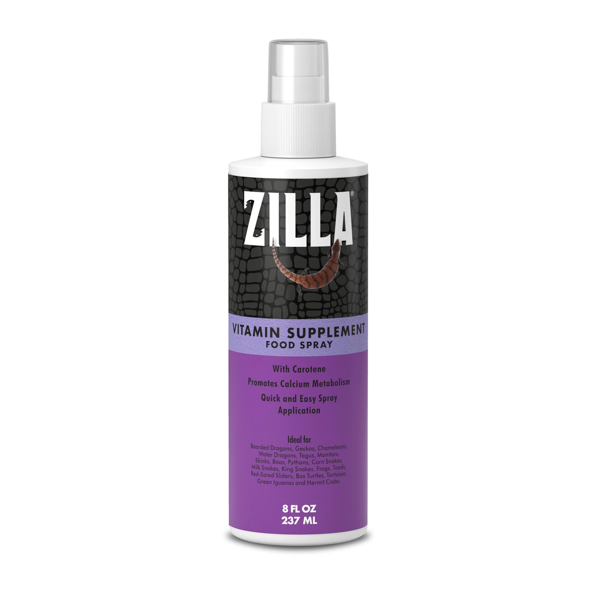 Zilla pulvérisation vitamine reptiles sur nourriture, pratique quotidienne.