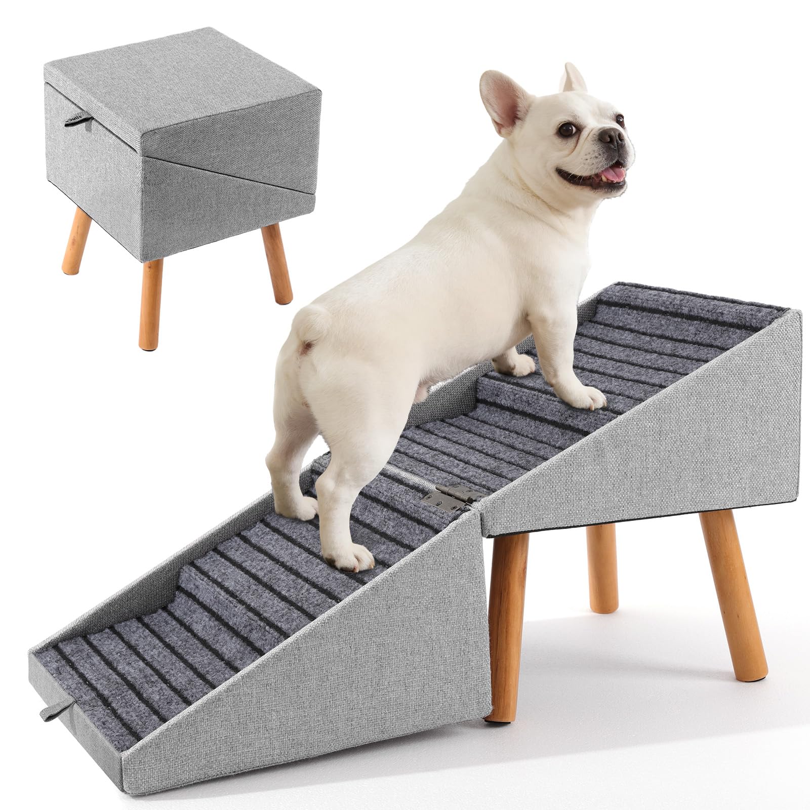 Échelle Ziluce pour petit chien en bois à quatre niveaux, usage facile.