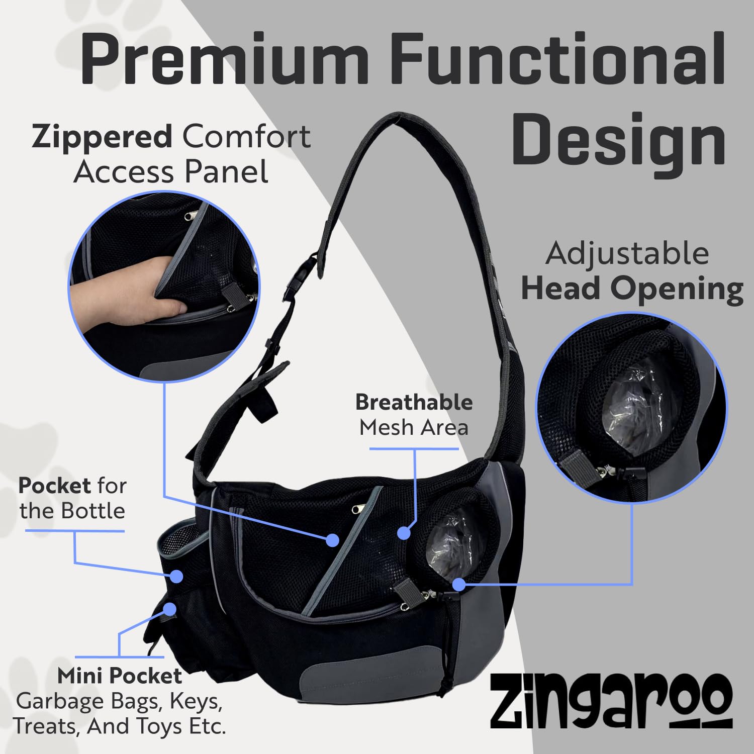 Zingaroo Sling – mesh respirant pour une ventilation optimale lors des activités.
