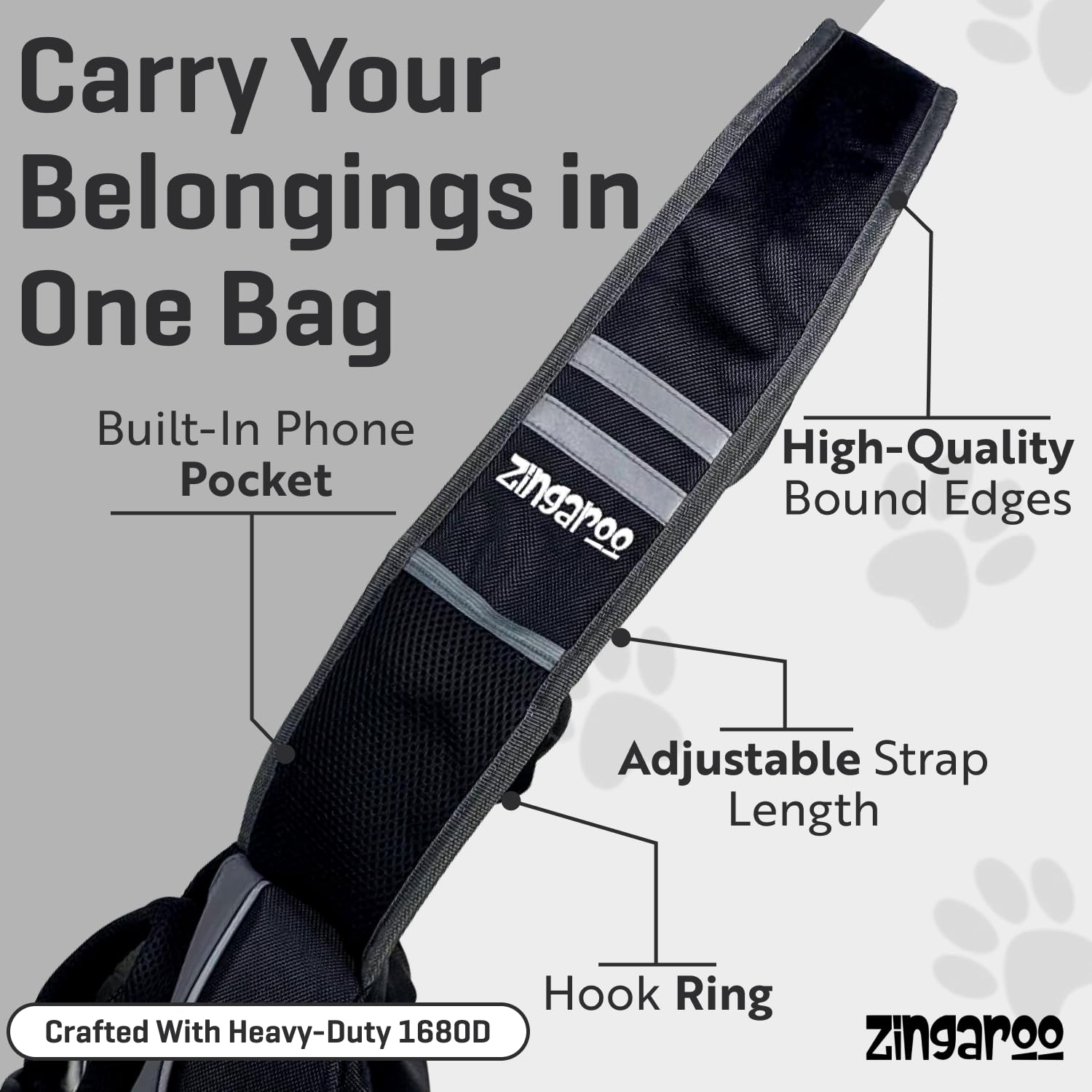 Zingaroo Sling – poches intégrées pour téléphone, clés et friandises.