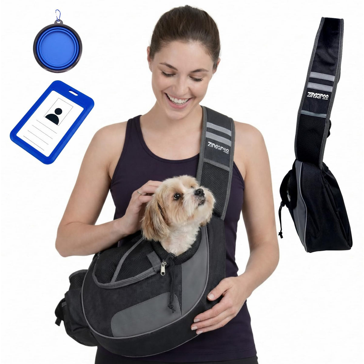Zingaroo Sling – porte-mains-libres pour chat, transport confortable lors des déplacements.