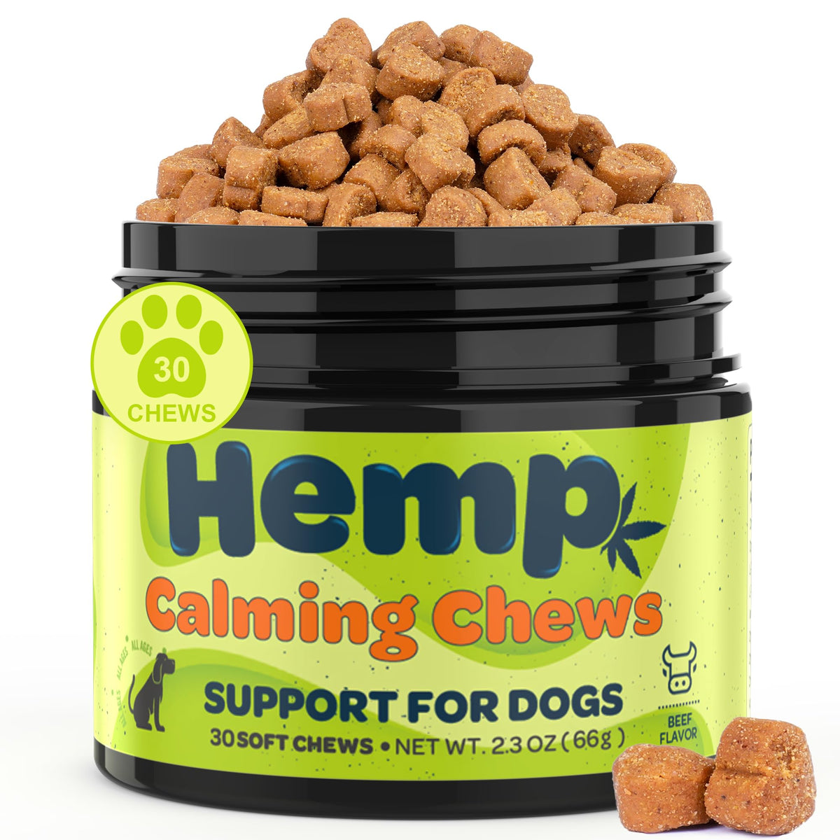 Zingly Hemp Calming Chews — bouteille prête, aide possible pour l’anxiété canine.