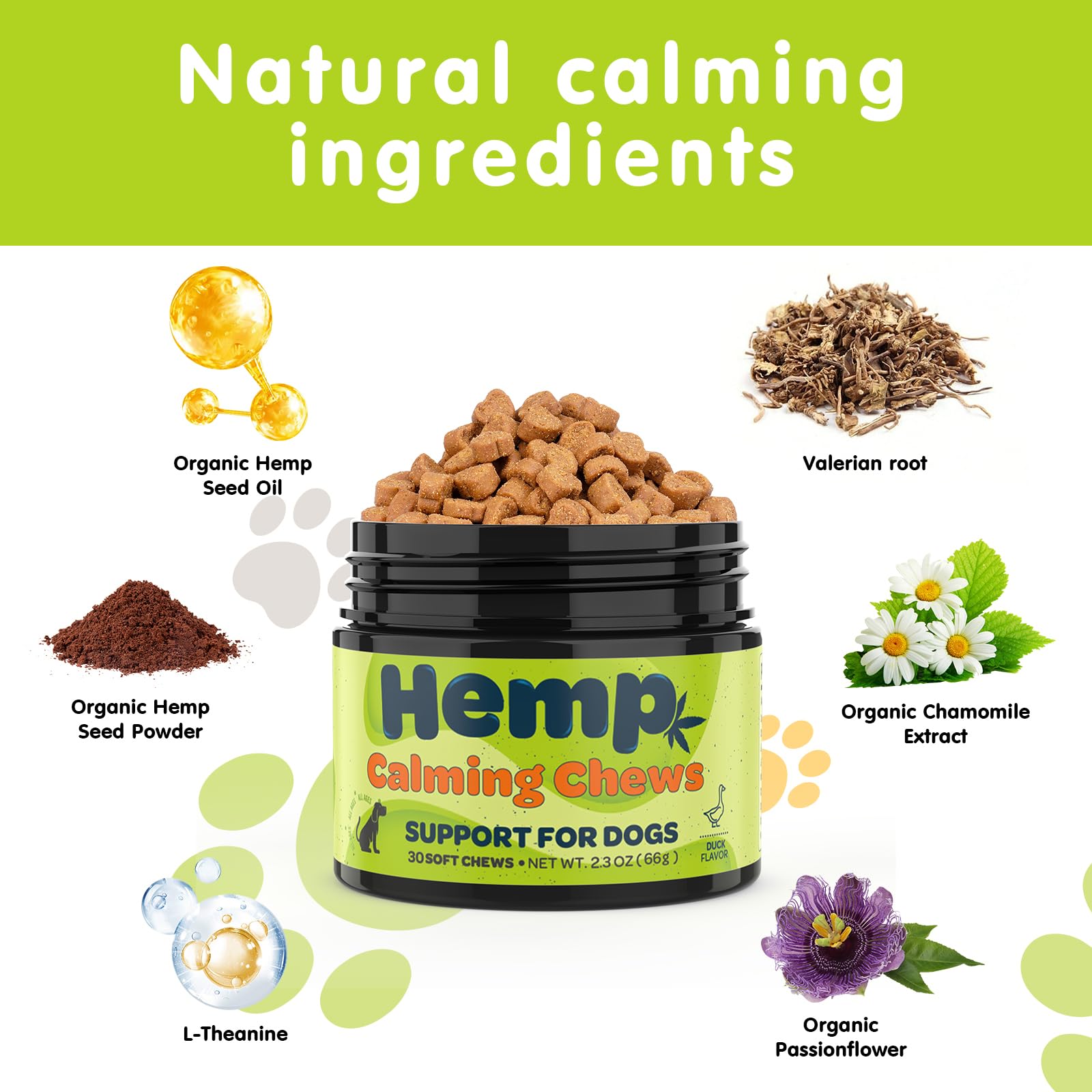 Ingrédients camomille Zingly pour un effet calmant potentiel.