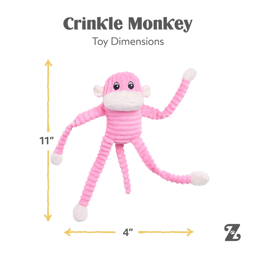 ZippyPaws Crinkle Monkey design rose vibrant, cadeau mignon pour chien joueur.