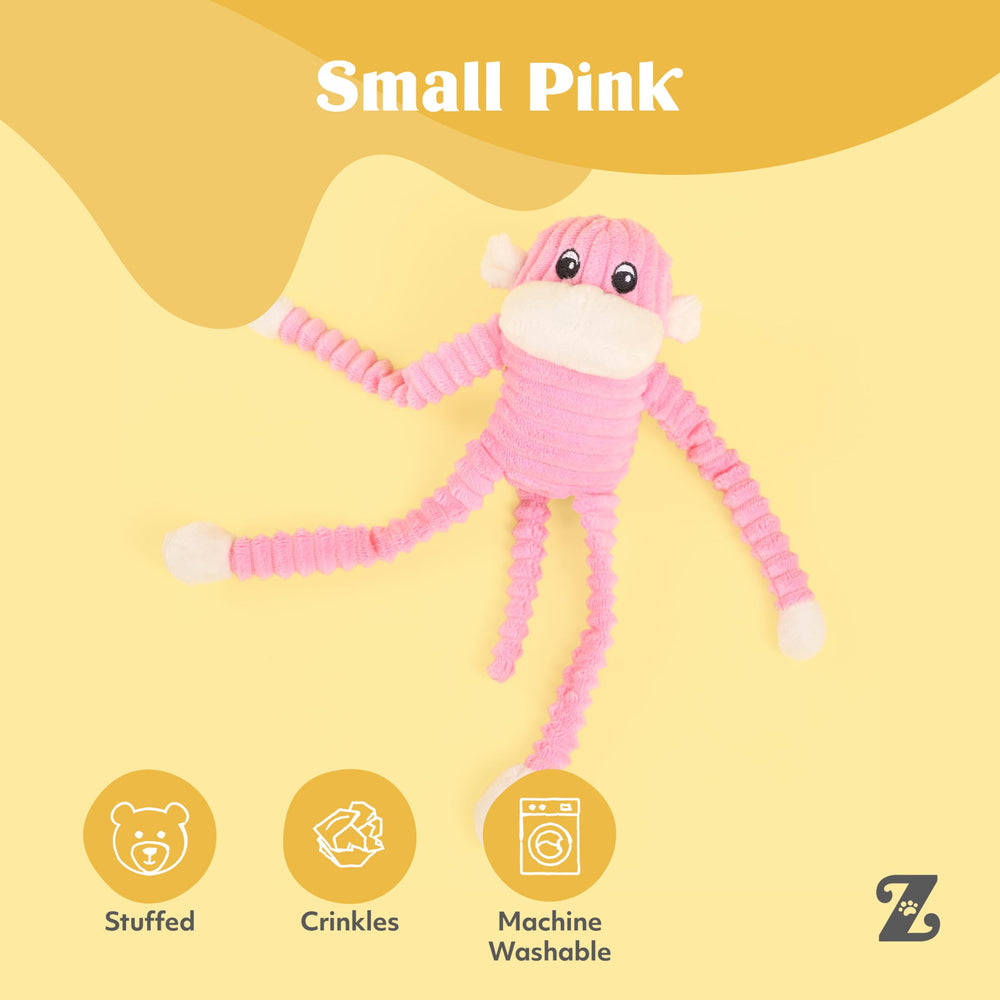 ZippyPaws Crinkle Monkey matière douce, idéal pour petits et moyens chiens.