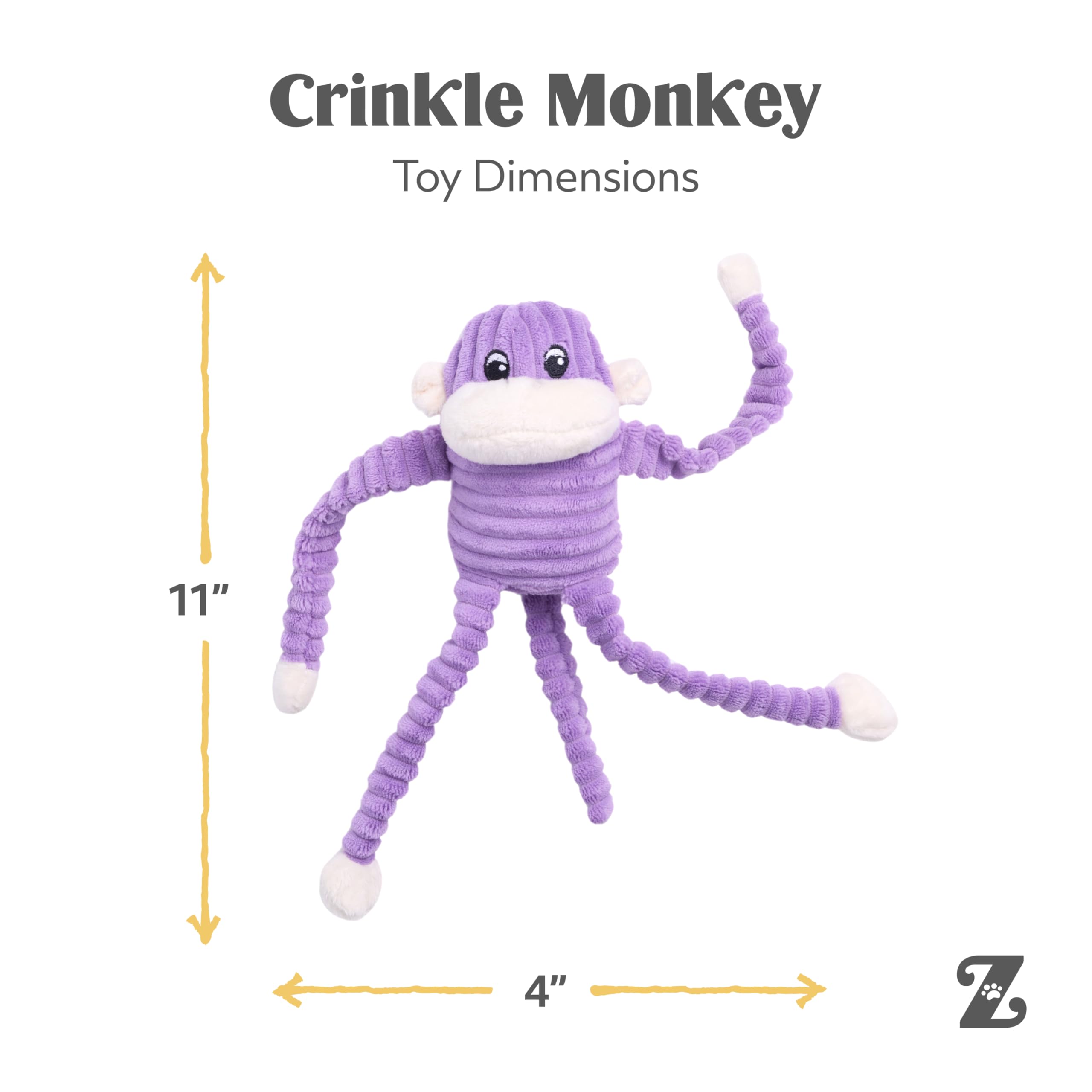 ZippyPaws Crinkle Monkey bras mobiles, bras et pattes qui bougent ajoutent de l’interactivité