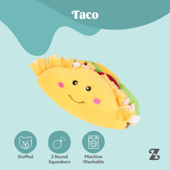 NomNomz Taco matière douce et sûre pour câlins et jeu léger.