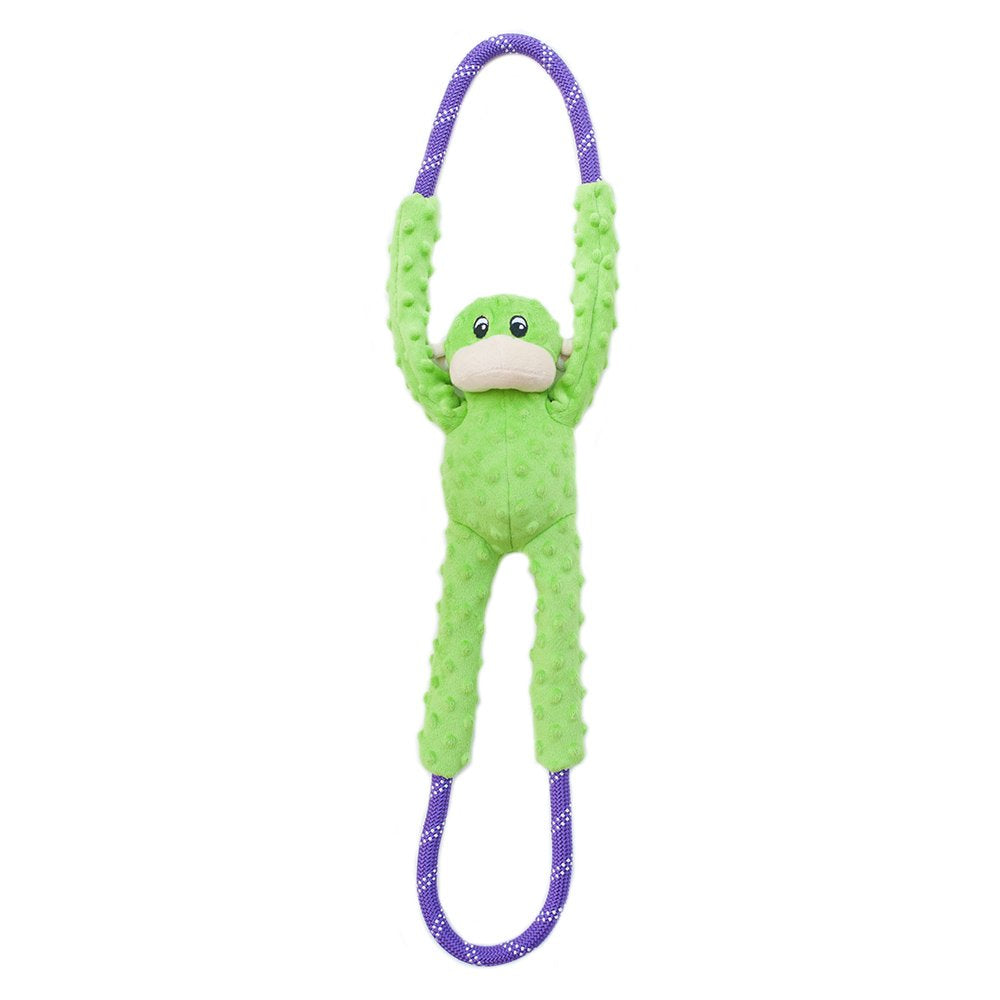 ZippyPaws RopeTugz singe vert en action, parfait pour jeux de tir et stimulation