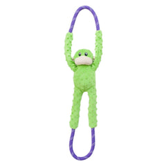ZippyPaws RopeTugz singe vert en action, parfait pour jeux de tir et stimulation