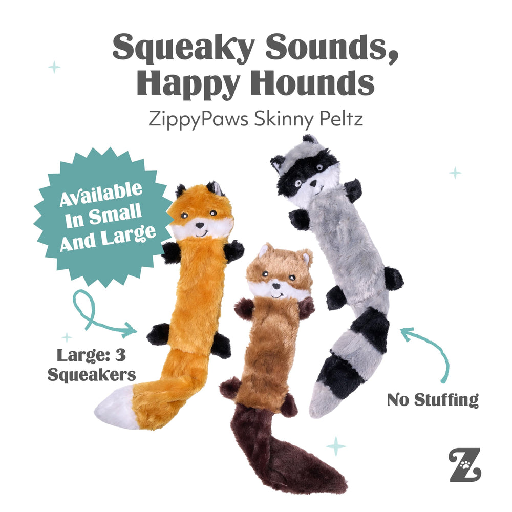 ZippyPaws Skinny Peltz sans rembourrage ecureuil, parfait pour lancer et rapporter
