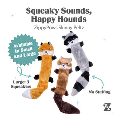 ZippyPaws Skinny Peltz sans rembourrage ecureuil, parfait pour lancer et rapporter