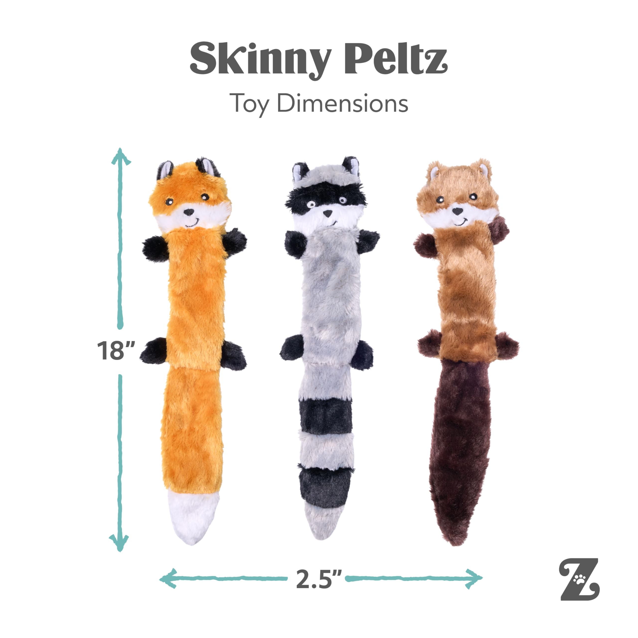 ZippyPaws Skinny Peltz sans rembourrage raton-laveur et ecureuil, idéal pour câlins et jeux