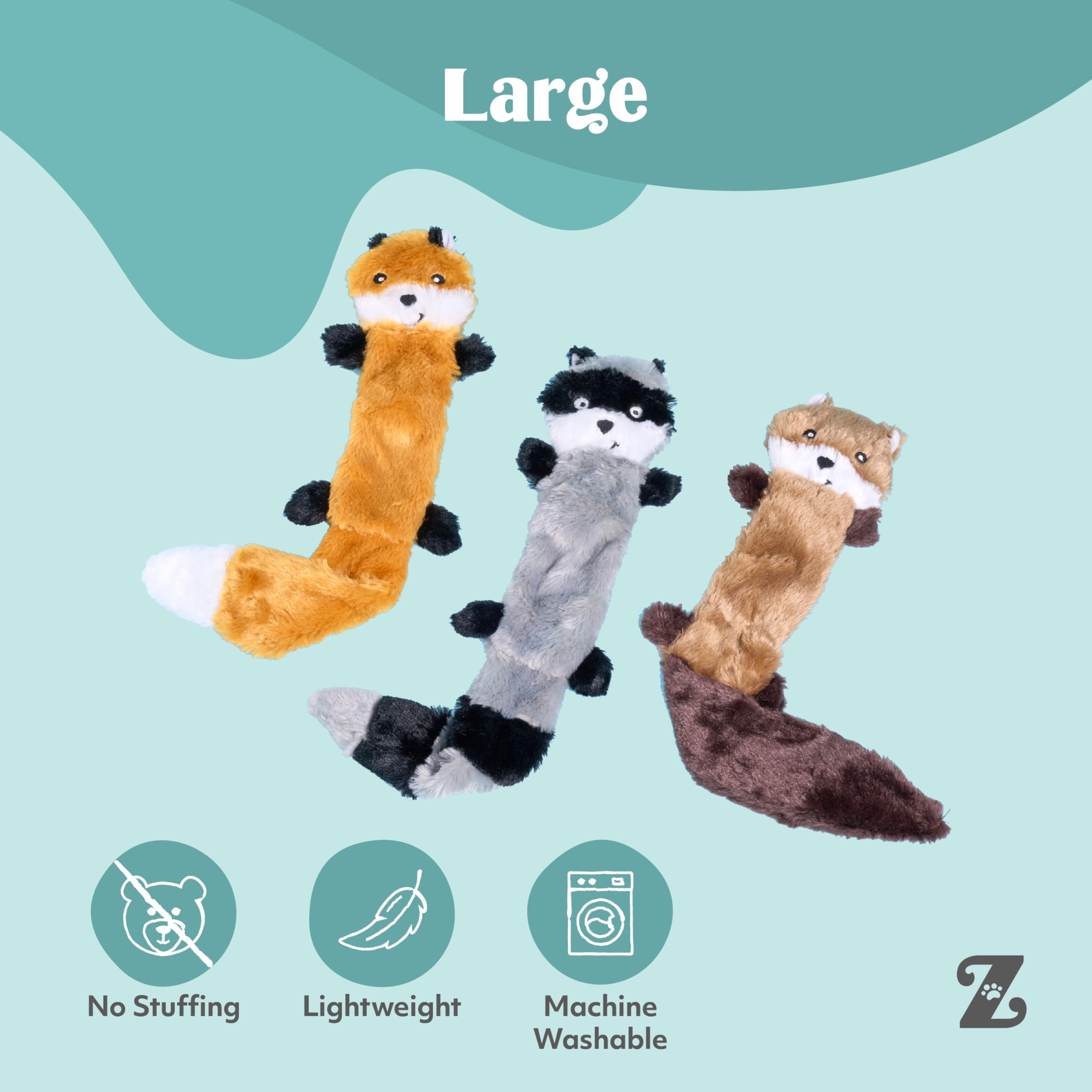 ZippyPaws Skinny Peltz sans rembourrage renard et ecureuil, jouet doux et léger
