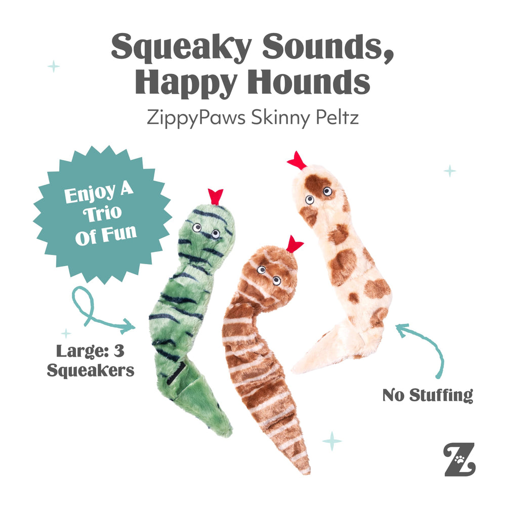 ZippyPaws Skinny Peltz trio Desert Snakes, jouets variés pour chiens moyens et grands