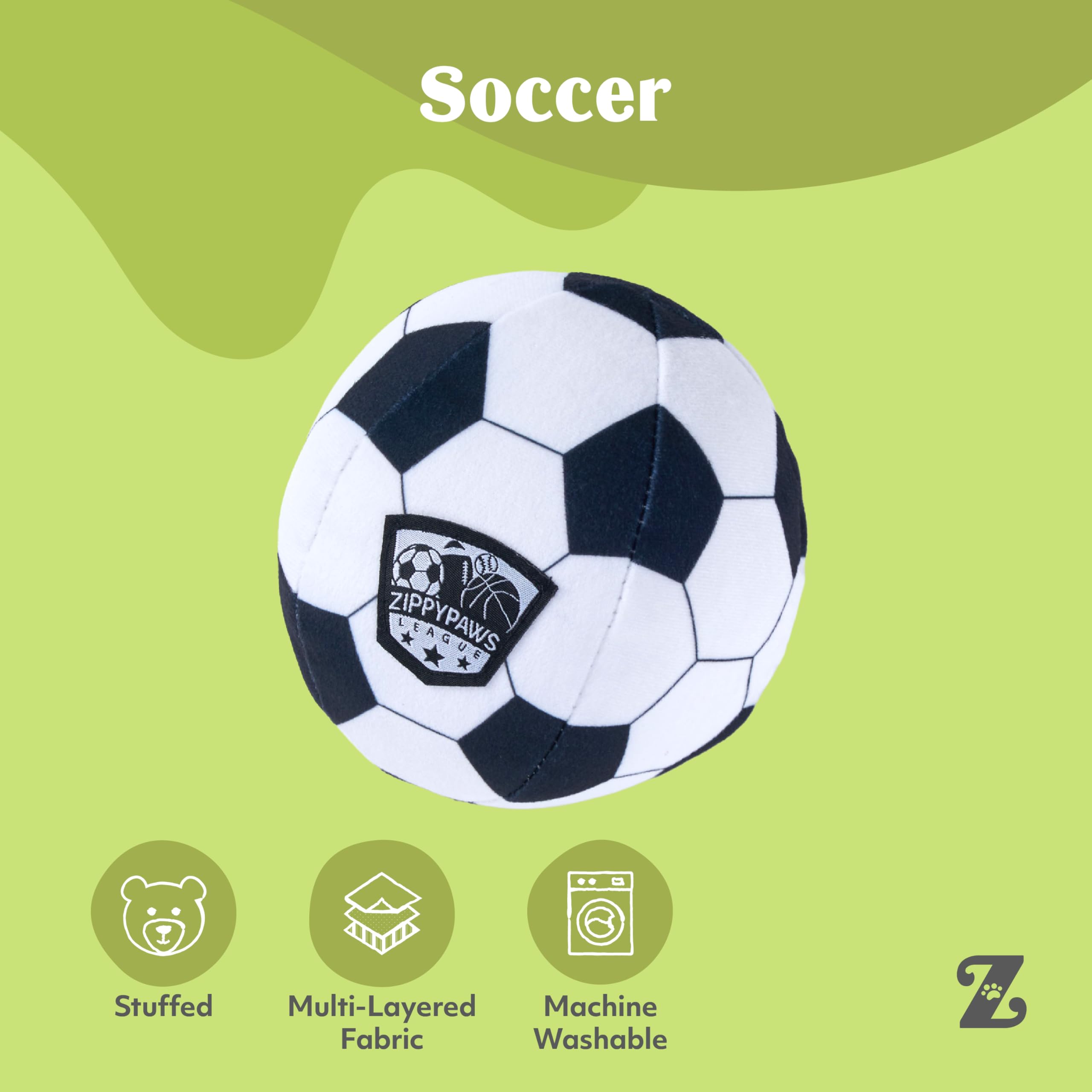 Jouet doux et sûr de ZippyPaws SportsBallz pour câlins et jeux légers.