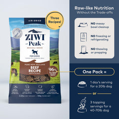 ZIWI Peak boeuf, sachet de 3,5 onces, portion pratique pour repas et friandises.