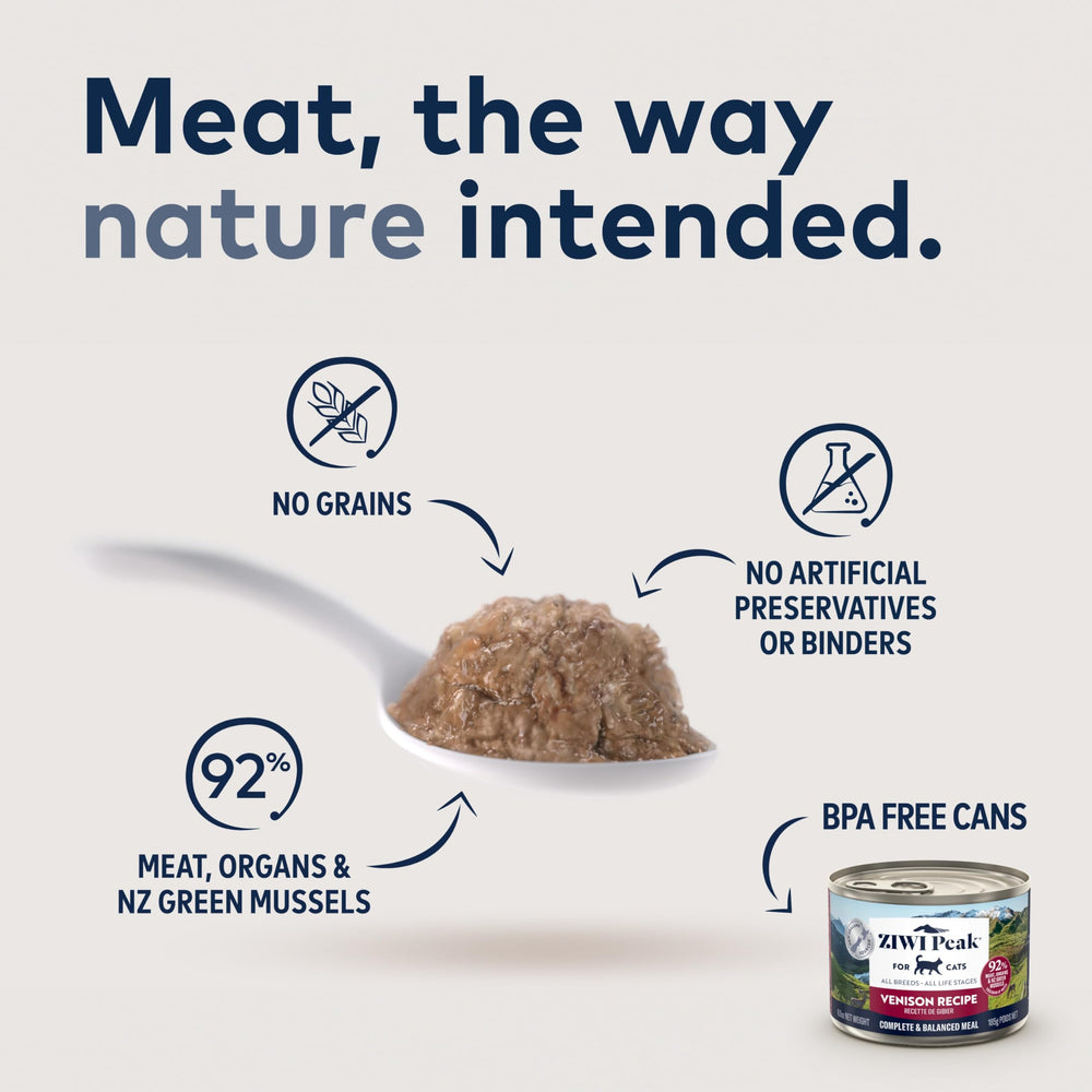 Nourriture pour chat ZIWI Peak, venaison et ingrédients naturels sans céréales, digestion facilitée