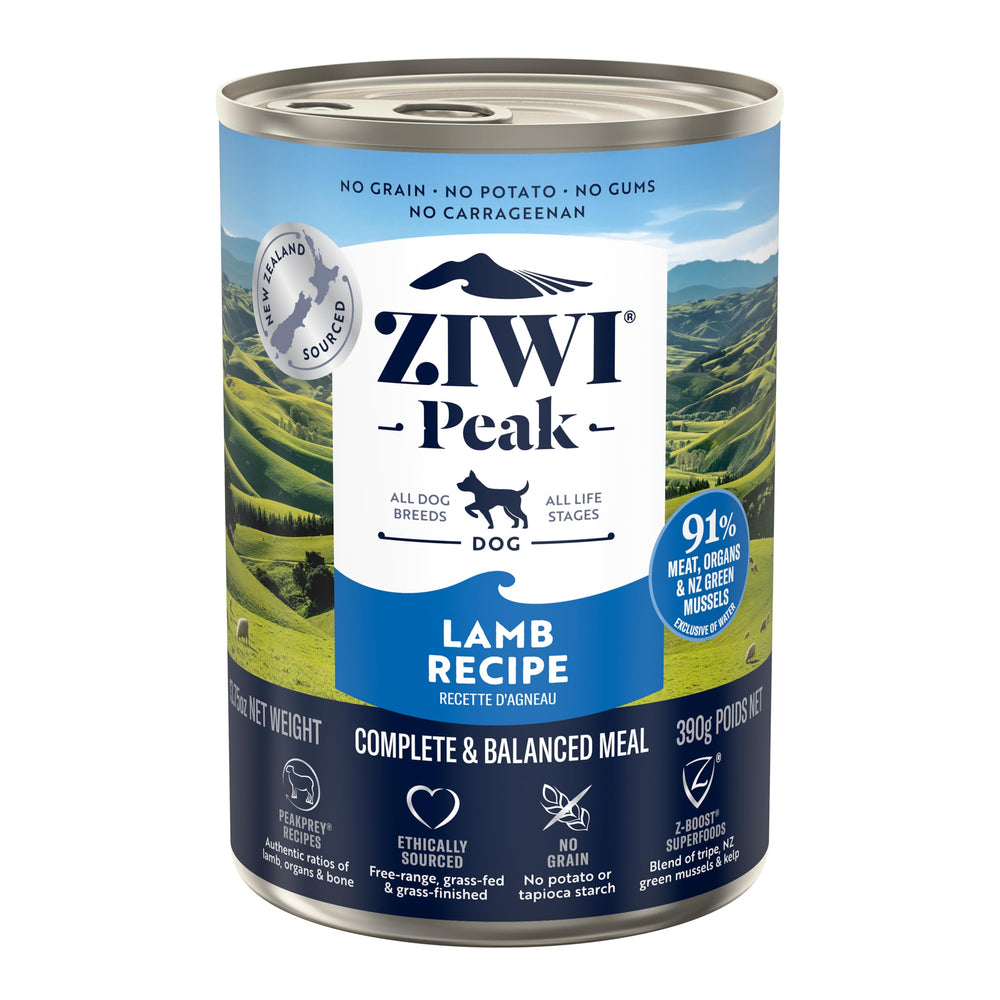 ZIWI Peak Agneau pâté en conserve riche en protéines pour chiens actifs.
