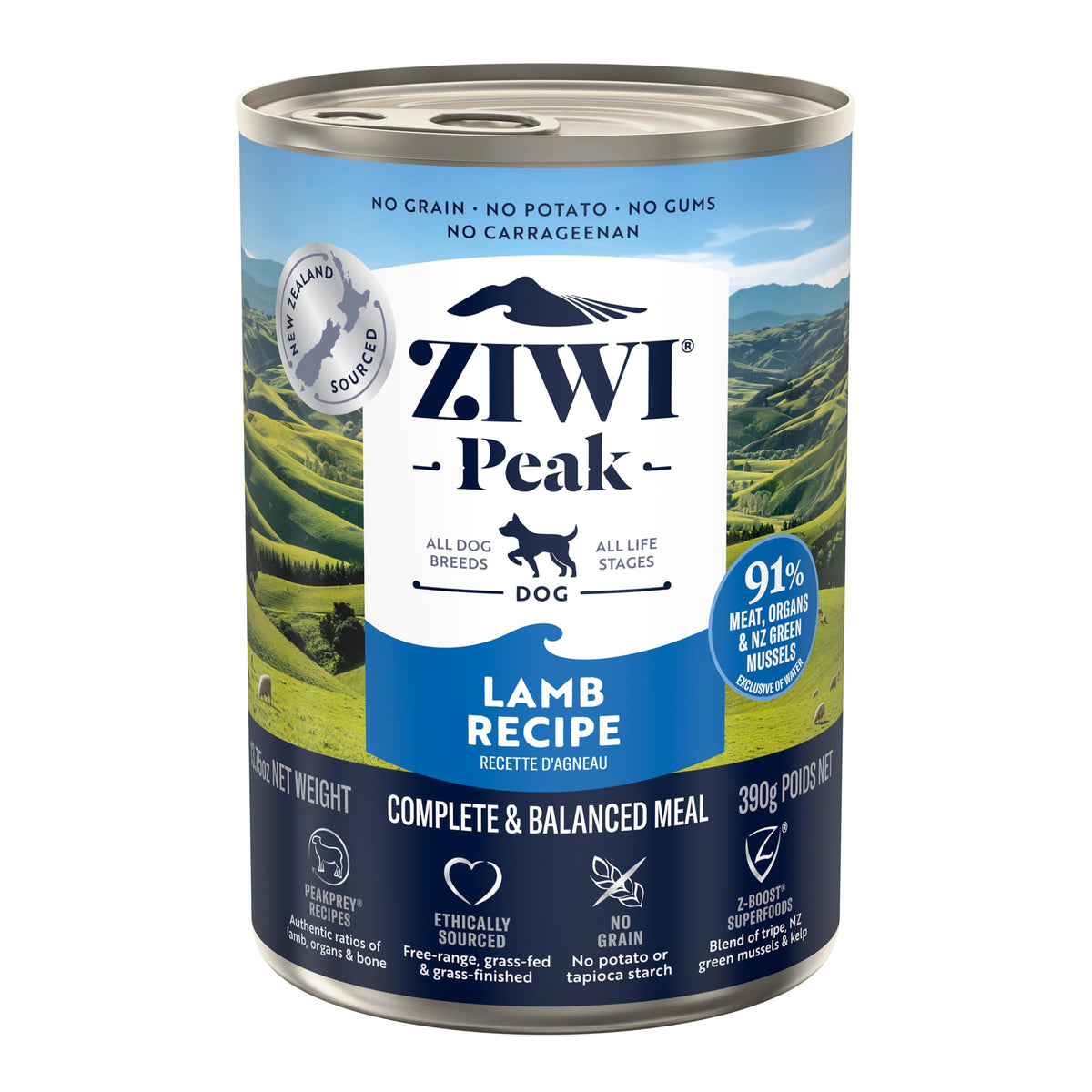 ZIWI Peak Agneau pâté en conserve riche en protéines pour chiens actifs.