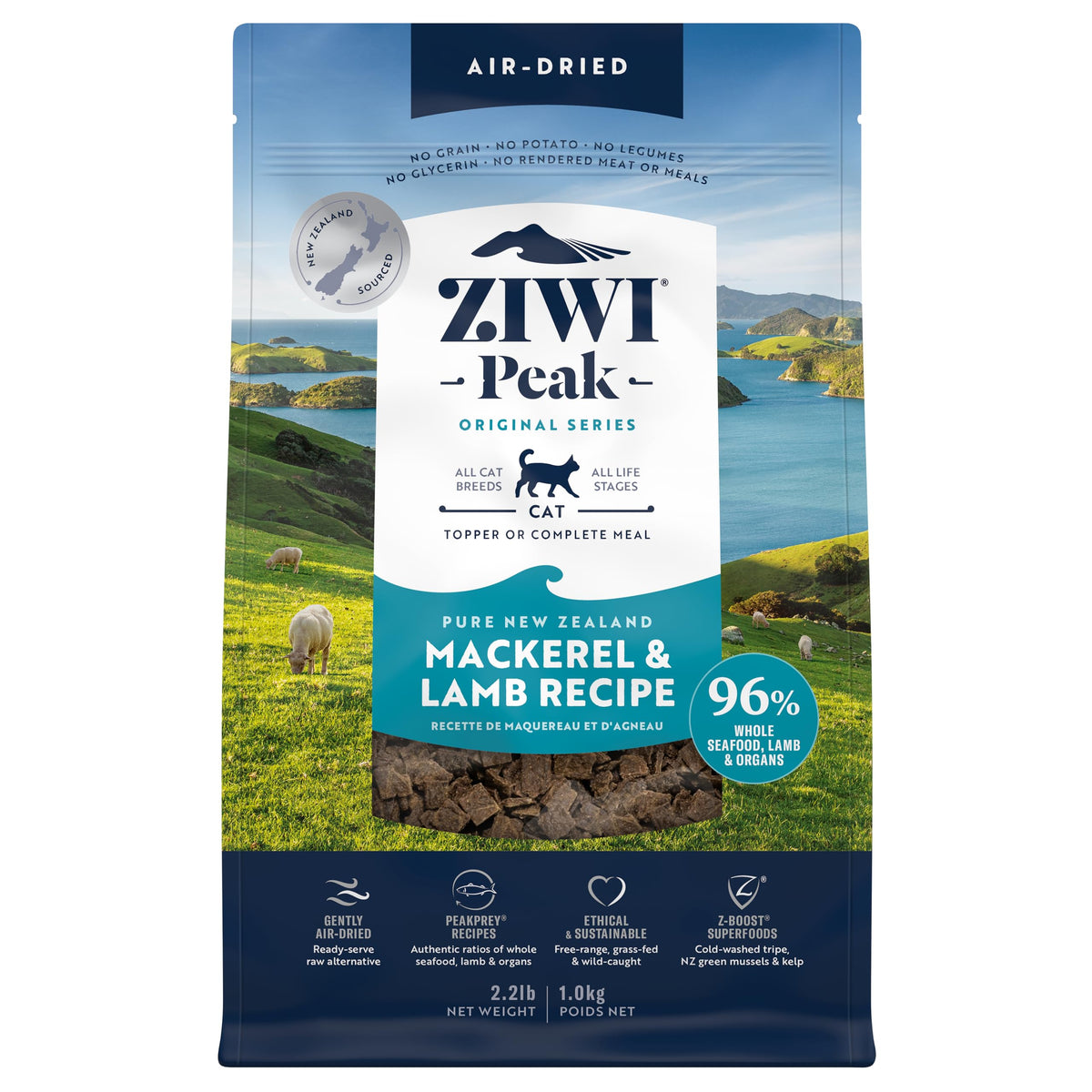 ZIWI Peak maquereau et agneau, nourriture pour chats riche en protéines.